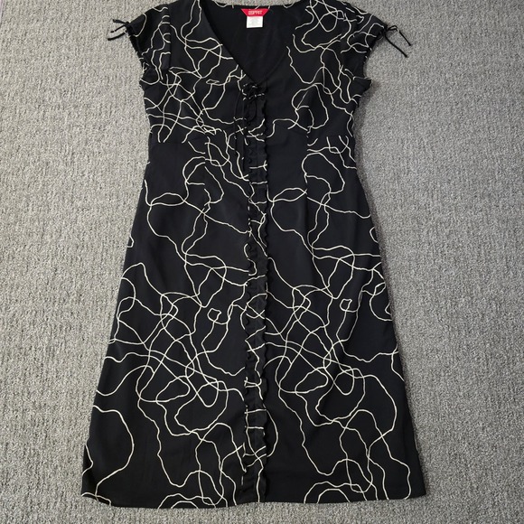 Esprit Dresses & Skirts - Esprit Black Abstract Print Ruffle Front Dress Womens 13-14 V Neck Midi